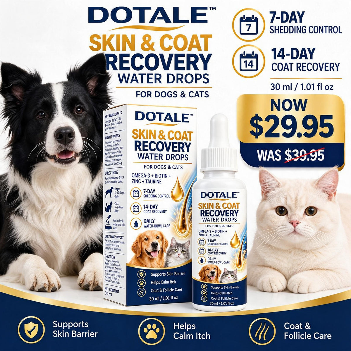 DOTALE™ Skin & Coat Recovery Water Drops for Dogs and Cats