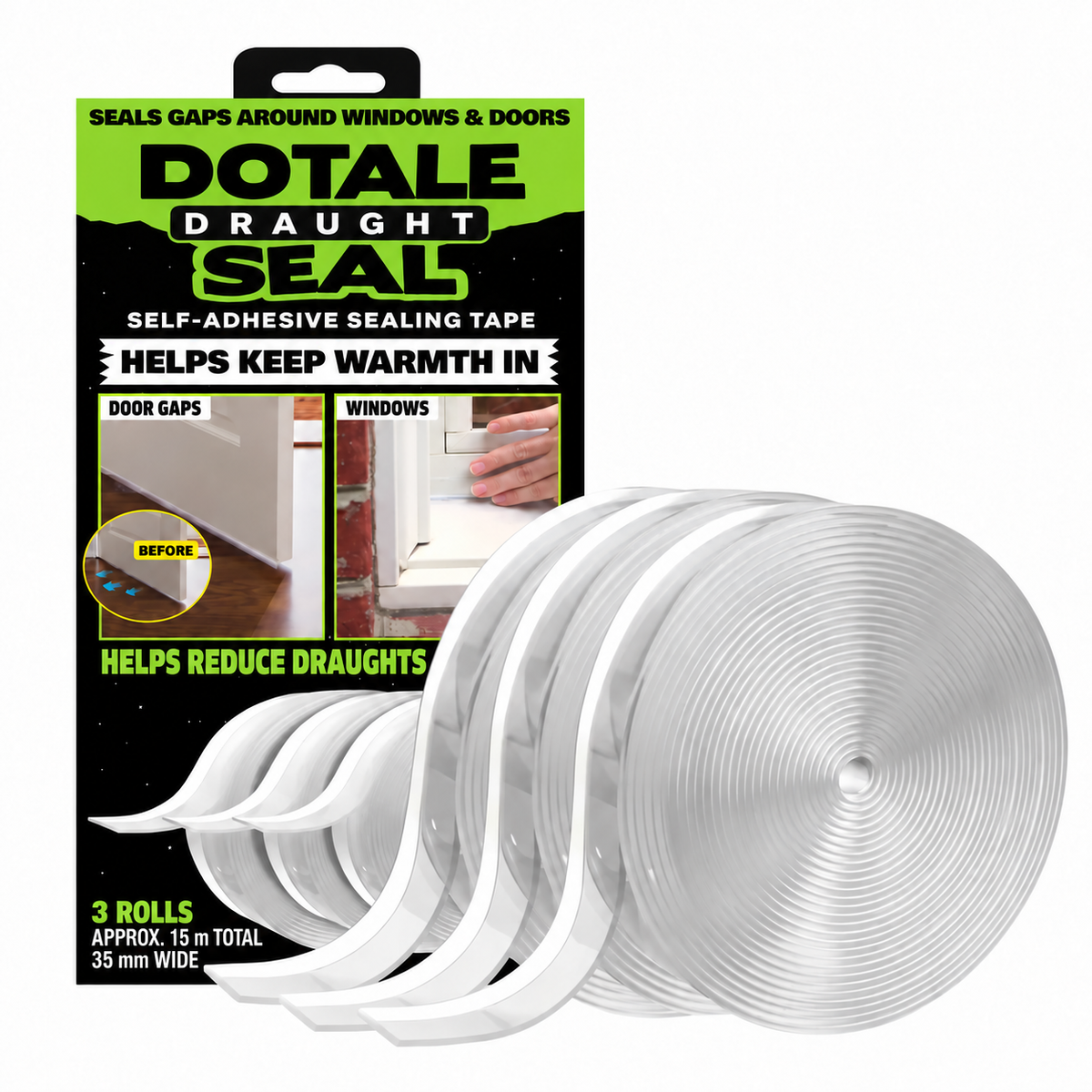 DOTALE three-roll clear draught seal tape pack