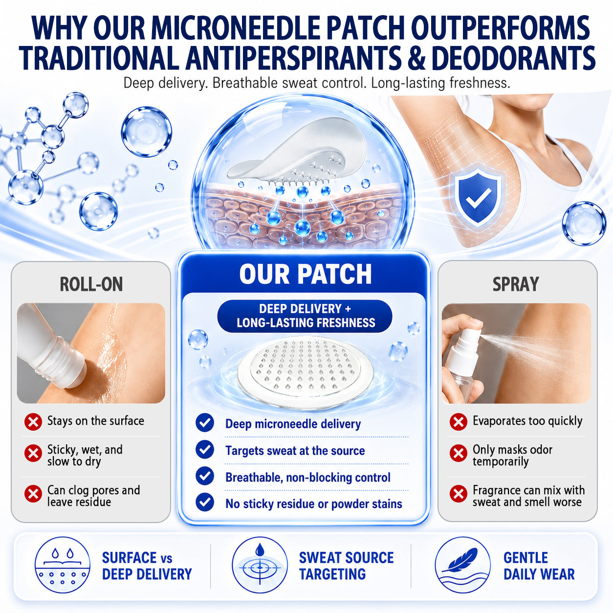 Hiskin® 2-in-1 Advanced Sweat Control & Deodorant Microneedle Patches — For All Genders · Aluminum-Free · Natural Odor Control
