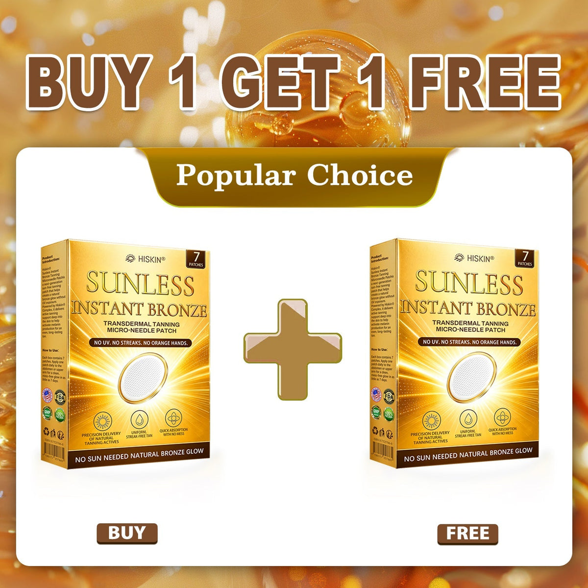 ☀️ Hiskin® Sunless Bronze Tanning Microneedle Patch | One Patch Daily · Gradual Bronze Glow Over 2–4 Weeks ✅ No UV, No Orange, No Streaks, No DHA, No Mess.