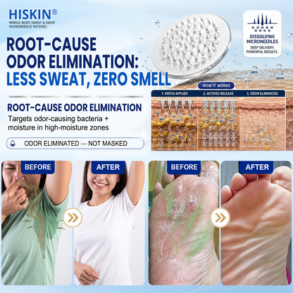 Hiskin® 2-in-1 Advanced Sweat Control & Deodorant Microneedle Patches — For All Genders · Aluminum-Free · Natural Odor Control