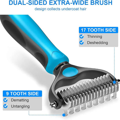 Double-Sided Pet Deshedding Brush – Dematting Undercoat Rake for Dogs and Cats