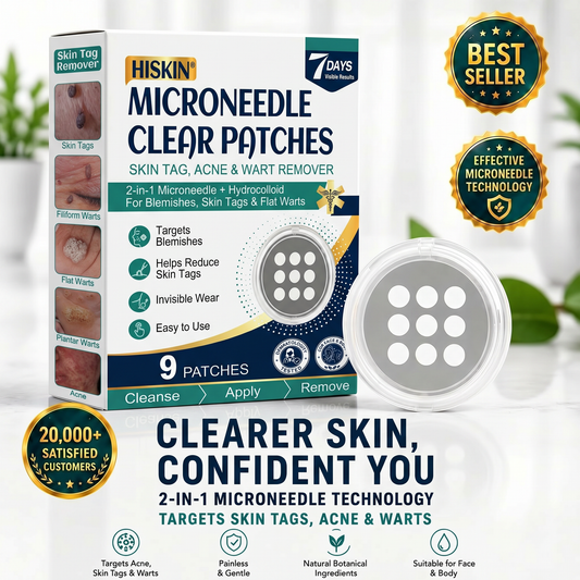 ✨Hiskin ® 2-in-1 Microneedle & Hydrocolloid Patch🍀 | Removes raised moles, acne, flat warts, and skin tags | Helps improve wrinkles, scars, and blemishes | Invisible patches for face and body