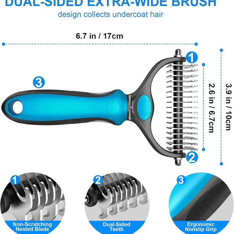 Double-Sided Pet Deshedding Brush – Dematting Undercoat Rake for Dogs and Cats