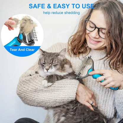 Double-Sided Pet Deshedding Brush – Dematting Undercoat Rake for Dogs and Cats