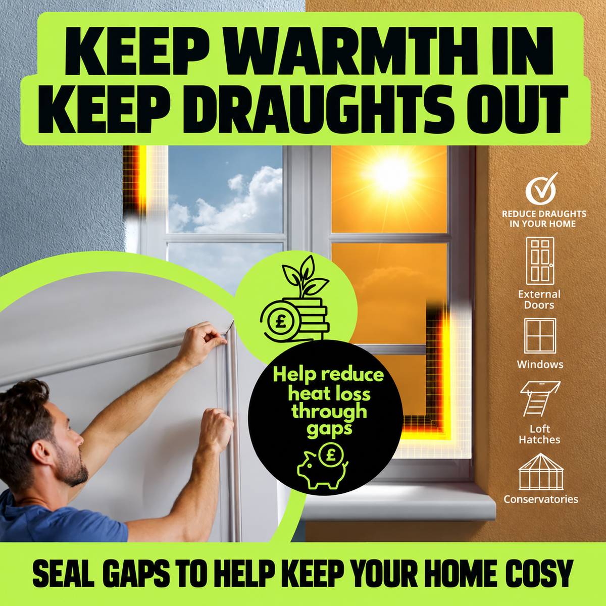 Reducing draughts and heat loss with DOTALE door and window seal tape