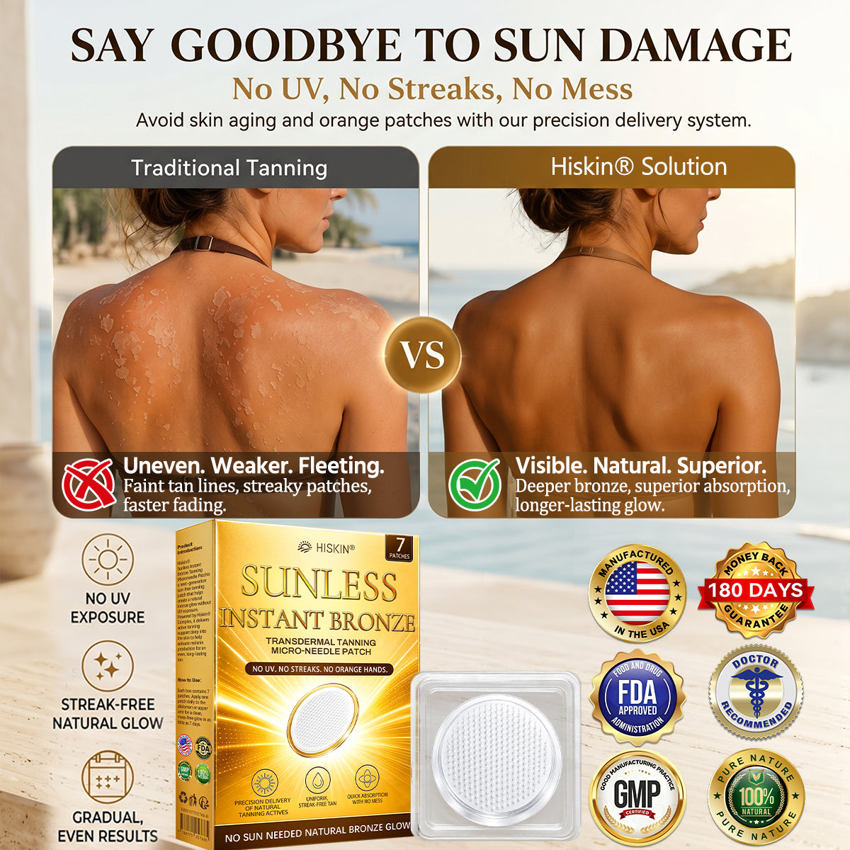 ☀️ Hiskin® Sunless Bronze Tanning Microneedle Patch | One Patch Daily · Gradual Bronze Glow Over 2–4 Weeks ✅ No UV, No Orange, No Streaks, No DHA, No Mess.