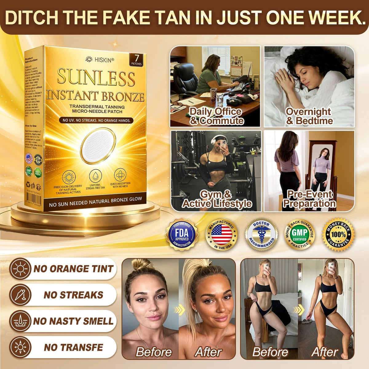 ☀️ Hiskin® Sunless Bronze Tanning Microneedle Patch | One Patch Daily · Gradual Bronze Glow Over 2–4 Weeks ✅ No UV, No Orange, No Streaks, No DHA, No Mess.