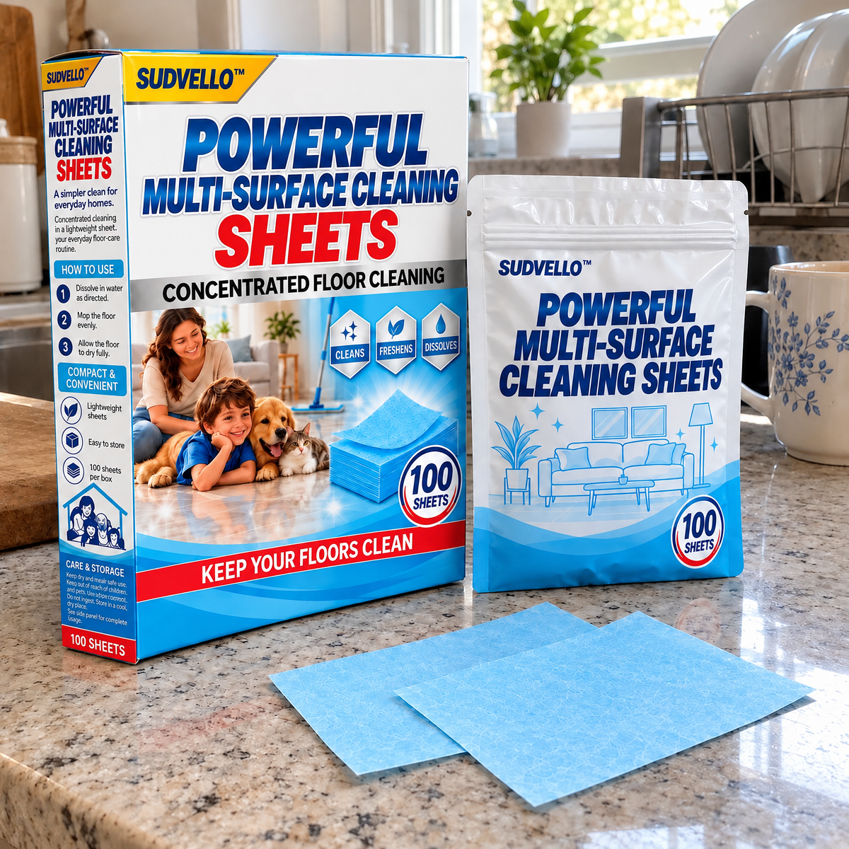 🔥SUDVELLO™ Powerful Multi-Surface Cleaning Sheets — For Tough Stains, Stubborn Dirt & Pet Urine Odors