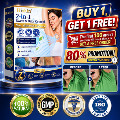 Hiskin® 2-in-1 Advanced Sweat Control & Deodorant Microneedle Patches — For All Genders · Aluminum-Free · Natural Odor Control